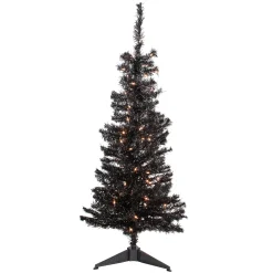 Northlight Black Trees>4' Pre-Lit Black Artificial Tinsel Christmas Tree, Clear Lights