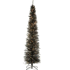 National Tree Company Black Trees>7' Pre-Lit Black Pencil Tinsel Artificial Christmas Tree, White Lights
