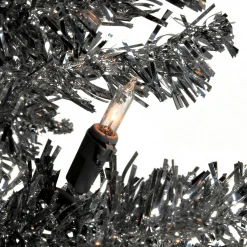 National Tree Company Black Trees>7' Pre-Lit Black Pencil Tinsel Artificial Christmas Tree, White Lights