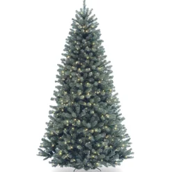 National Tree Company 7 And 7.5 Feet Tall>7' Pre-Lit Blue Full North Valley Spruce Artificial Christmas Tree, Clear Lights