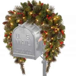 Pre-Lit Swags*National Tree Company 36" Pre-Lit Crestwood Spruce Mailbox Cover With Silver Bristle, Warm White Led Lights