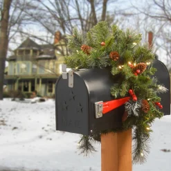 Pre-Lit Swags*National Tree Company 36" Pre-Lit Crestwood Spruce Mailbox Cover With Silver Bristle, Warm White Led Lights