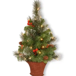 National Tree Company Wall Trees>3' Pre-Lit Crestwood Spruce Artificial Christmas Half Tree, White Led Lights