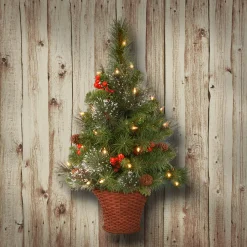 National Tree Company Wall Trees>3' Pre-Lit Crestwood Spruce Artificial Christmas Half Tree, White Led Lights