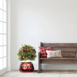 CC Christmas Decor Pre-Lit Traditional Trees>3' Pre-Lit Decorated Artificial Christmas Bush In Santa Sac Base, Warm White Lights