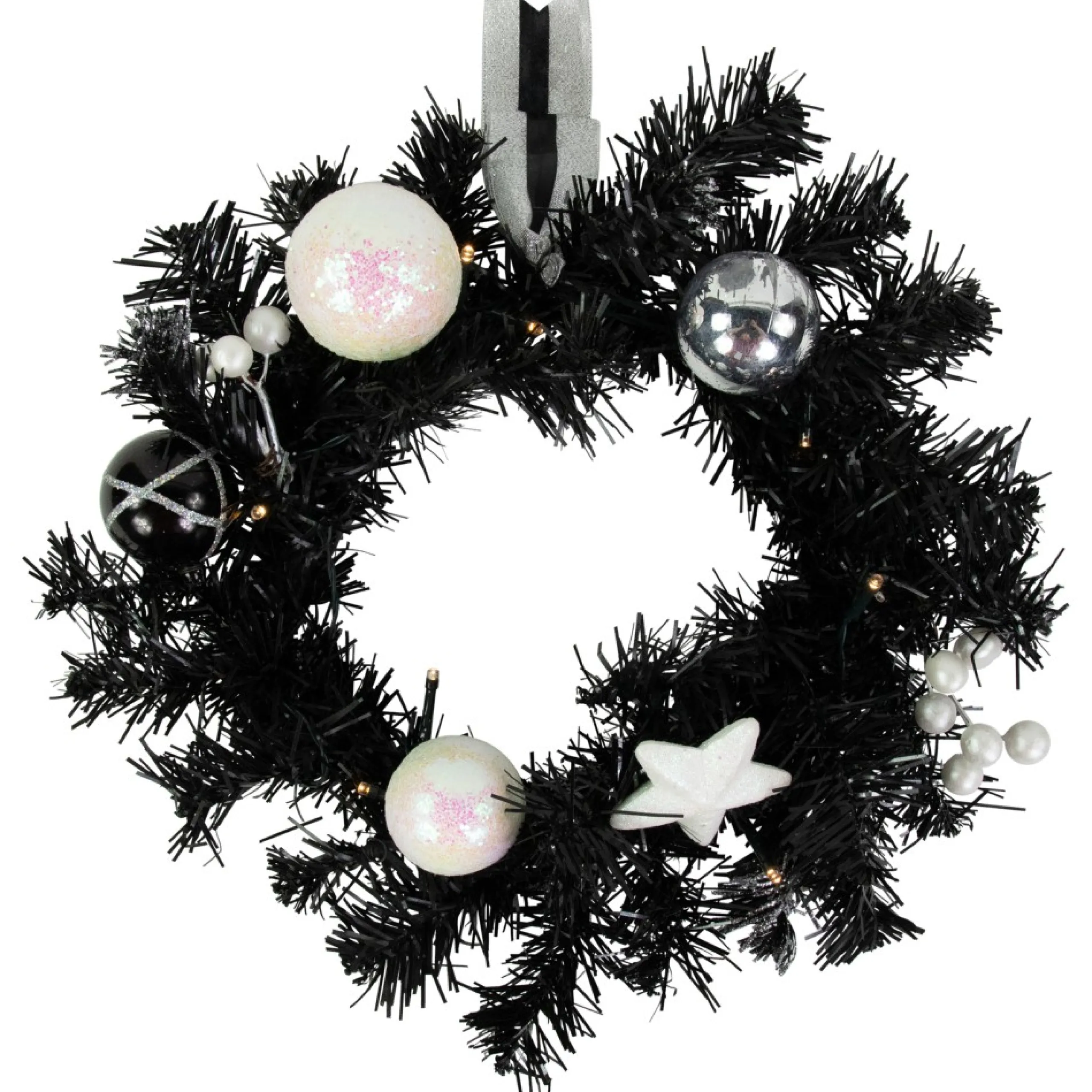 Specialty Wreaths*Northlight 16" Pre-Lit Decorated Black Pine Artificial Christmas Wreath, Cool White Led Lights