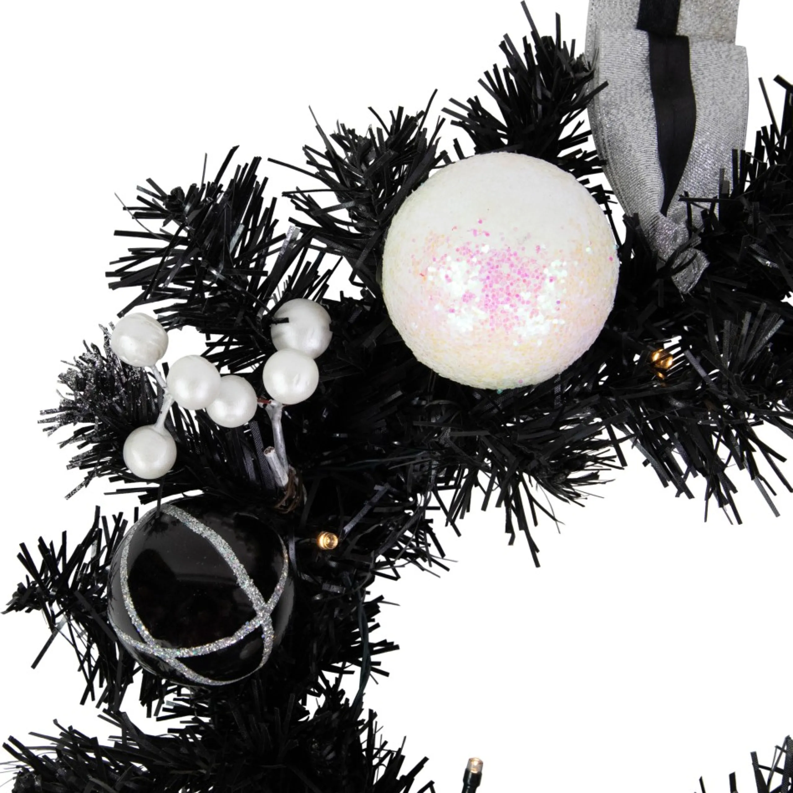 Specialty Wreaths*Northlight 16" Pre-Lit Decorated Black Pine Artificial Christmas Wreath, Cool White Led Lights