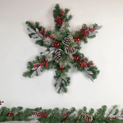 Specialty Wreaths*Northlight 32" Pre-Lit Decorated Frosted Pine Cone And Berries Artificial Christmas Snowflake Wreath