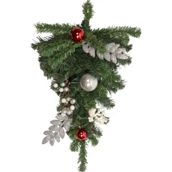 Pre-Lit Teardrops*Northlight 20" Pre-Lit Decorated Green Pine Artificial Teardrop Christmas Swag, Cool White Led Lights