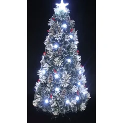 Hi-Line Gifts Pre-Lit Traditional Trees>6' Pre-Lit Fiber Optic Berries And Cones Artificial Christmas Tree, Led Lights