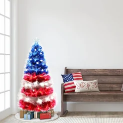 CC Christmas Decor Pre-Lit Traditional Trees>4' Pre-Lit Fiber Optic Patriotic Artificial Christmas Tree, Multi-Color Lights
