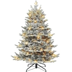 CC Christmas Decor Pre-Lit Traditional Trees>4.5' Pre-Lit Flocked Downswept Douglas Fir Full Artificial Christmas Tree, Clear Lights