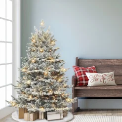 CC Christmas Decor Pre-Lit Traditional Trees>4.5' Pre-Lit Flocked Downswept Douglas Fir Full Artificial Christmas Tree, Clear Lights