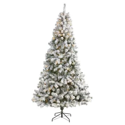 Nearly Natural 8 And 8.5 Feet Tall>8' Pre-Lit Flocked Fir Artificial Christmas Tree, Clear Led Lights