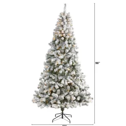 Nearly Natural 8 And 8.5 Feet Tall>8' Pre-Lit Flocked Fir Artificial Christmas Tree, Clear Led Lights