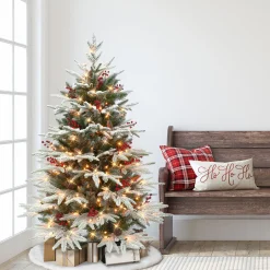 CC Christmas Decor Pre-Lit Traditional Trees>4.5' Pre-Lit Flocked Halifax Fir Full Artificial Christmas Tree, Clear Lights