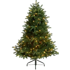 Nearly Natural 5 And 5.5 Feet Tall>5' Pre-Lit Flocked North Carolina Fir Artificial Christmas Tree, Warm White Lights