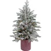 Northlight 4 And 4.5 Feet Tall>4' Pre-Lit Flocked Saratoga Spruce Artificial Christmas Tree In Pot - Clear Lights