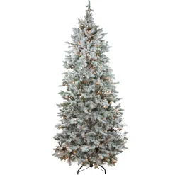 Northlight 7 And 7.5 Feet Tall>7.5' Pre-Lit Flocked Slim Colorado Spruce Artificial Christmas Tree - Clear Dura-Lit Lights