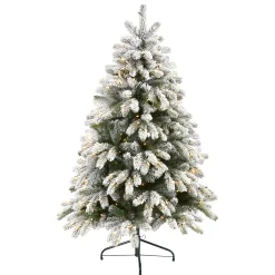 Nearly Natural 5 And 5.5 Feet Tall>5' Pre-Lit Flocked South Carolina Artificial Christmas Tree, Clear Led Lights