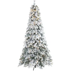 Nearly Natural 8 And 8.5 Feet Tall>8' Pre-Lit Flocked Vermont Pine Artificial Christmas Tree, Warm Clear Led Lights
