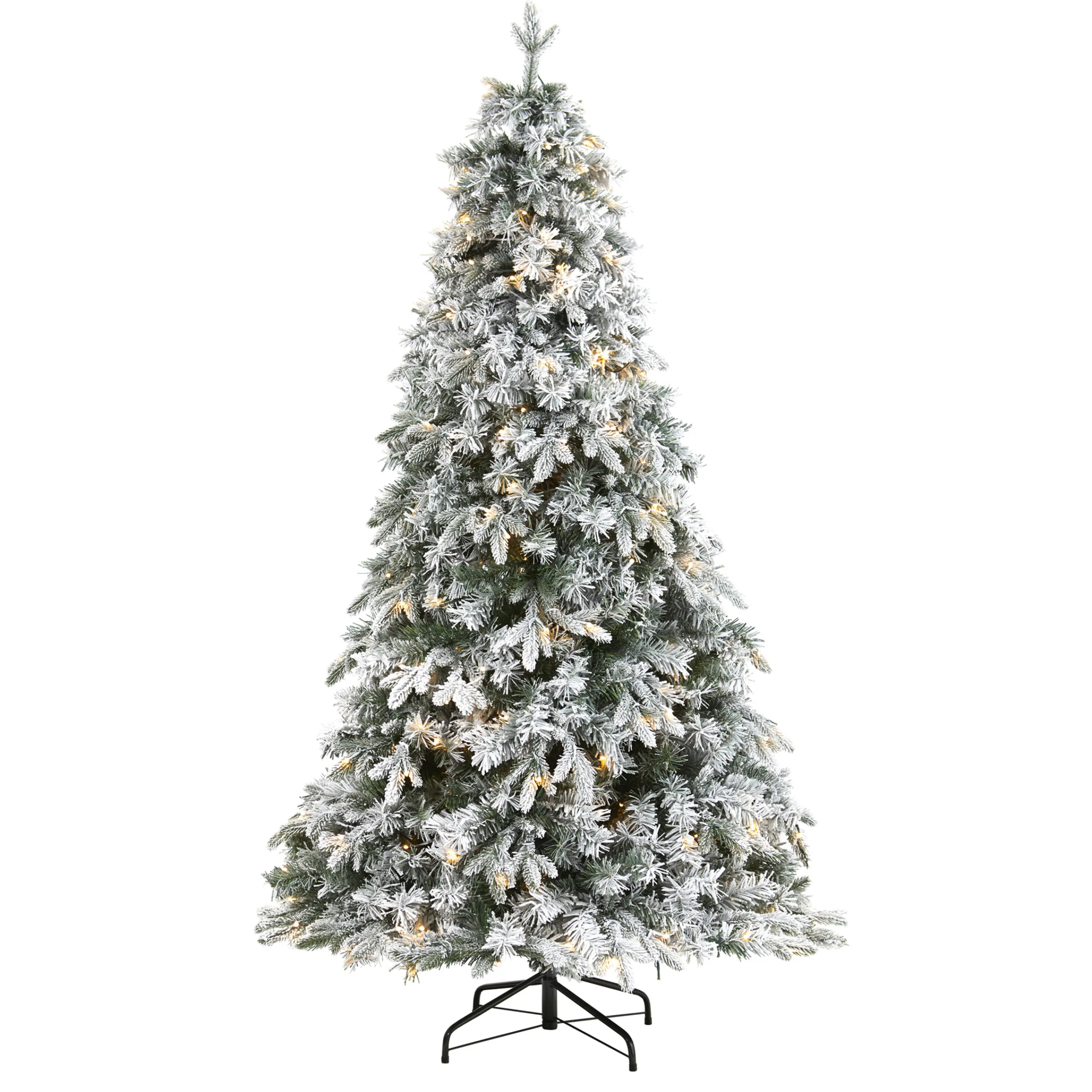 Nearly Natural 5 And 5.5 Feet Tall>5' Pre-Lit Flocked Vermont Pine Artificial Christmas Tree, Warm Clear Led Lights