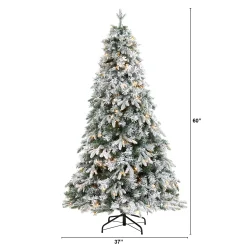 Nearly Natural 5 And 5.5 Feet Tall>5' Pre-Lit Flocked Vermont Pine Artificial Christmas Tree, Warm Clear Led Lights