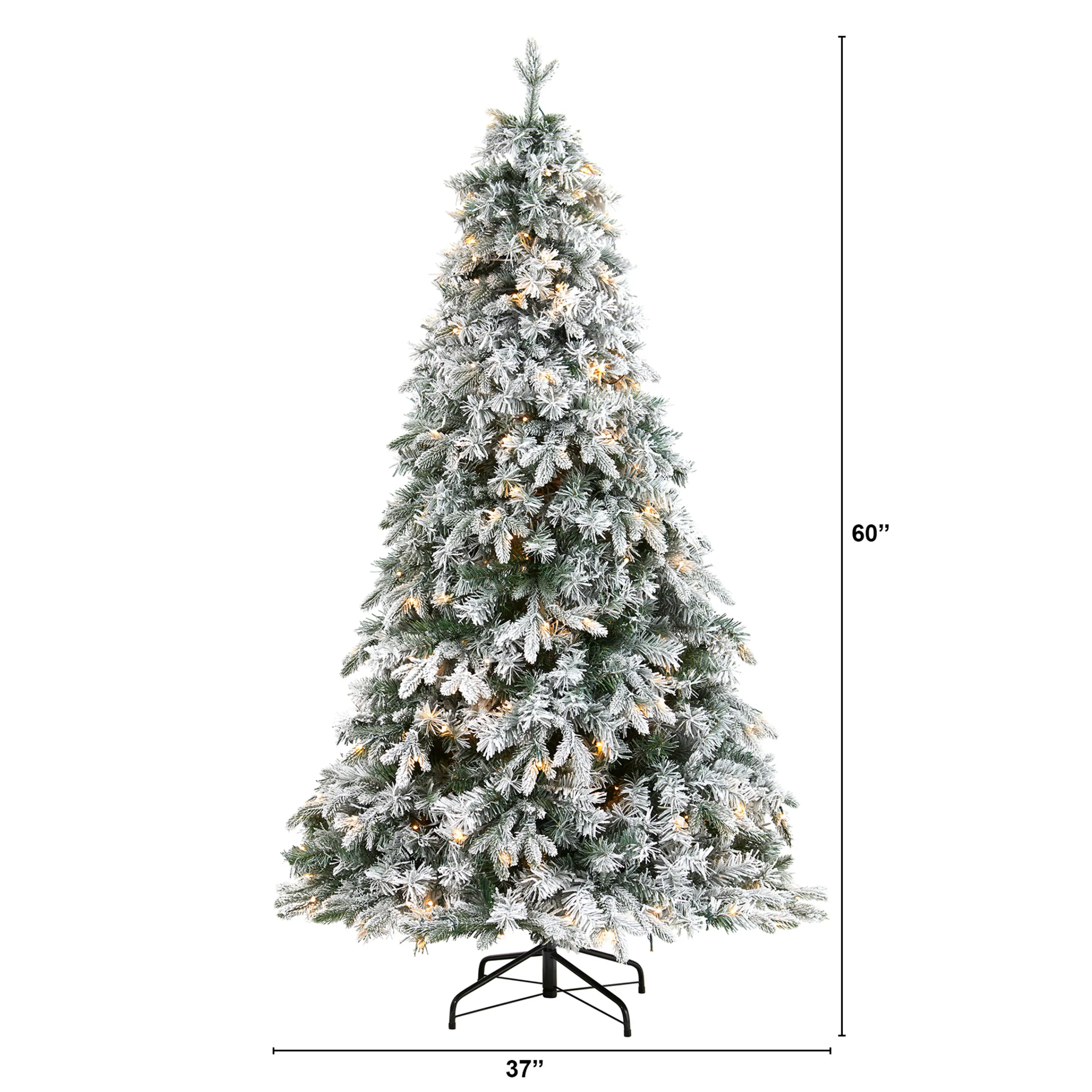 Nearly Natural 5 And 5.5 Feet Tall>5' Pre-Lit Flocked Vermont Pine Artificial Christmas Tree, Warm Clear Led Lights