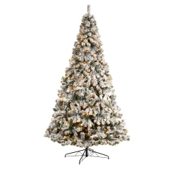 Nearly Natural 10 To 14 Feet Tall>10' Pre-Lit Flocked West Virginia Fir Artificial Christmas Tree, Warm Clear Led Lights