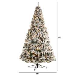 Nearly Natural 10 To 14 Feet Tall>10' Pre-Lit Flocked West Virginia Fir Artificial Christmas Tree, Warm Clear Led Lights