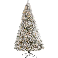 Nearly Natural 10 To 14 Feet Tall>10' Pre-Lit Flocked White River Mountain Artificial Christmas Tree, Warm Clear Led Lights