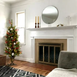 National Tree Company Potted Trees>4' Pre-Lit Frosted Pine And Berry Artificial Christmas Tree, Clear Lights