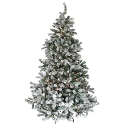 Northlight 7 And 7.5 Feet Tall>7.5' Pre-Lit Full Flocked Natural Emerald Artificial Christmas Tree - Warm Clear Lights