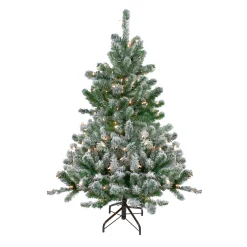Northlight 4 And 4.5 Feet Tall>4.5' Pre-Lit Full Flocked Natural Emerald Artificial Christmas Tree - Warm Clear Lights