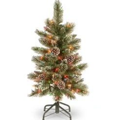 National Tree Company 3 And 3.5 Feet Tall>3' Pre-Lit Glittering Pine Pencil Slim Artificial Christmas Tree, Multicolor Lights