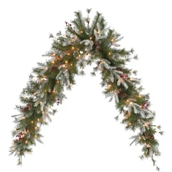 Pre-Lit Swags*CC Christmas Decor 6' Pre-Lit Green Pine With Berries Artificial Christmas Teardrop Swag, Clear Lights