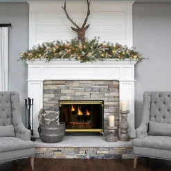 Pre-Lit Swags*CC Christmas Decor 6' Pre-Lit Green Pine With Berries Artificial Christmas Teardrop Swag, Clear Lights