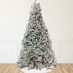 Northlight 7 And 7.5 Feet Tall>7.5' Pre-Lit Heavily Flocked Medium Pine Artificial Christmas Tree, Clear Lights