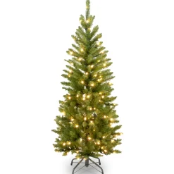 National Tree Company 4 And 4.5 Feet Tall>4.5' Pre-Lit Kingswood Fir Pencil Artificial Christmas Tree, Clear Lights