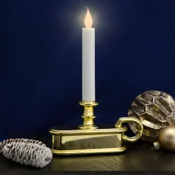 Northlight 9.5" Pre-Lit Led White Lighted Christmas Candle Lamp With Gold Handle Base