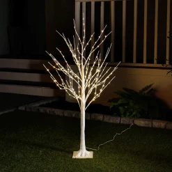 Hi-Line Gifts 5 And 5.5 Feet Tall>5' Pre-Lit Medium Birch Artificial Christmas Tree, Warm White Led Lights