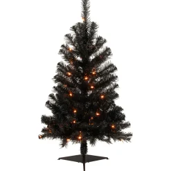 Northlight Black Trees>3' Pre-Lit Medium Black Noble Spruce Artificial Halloween Tree, Orange Lights