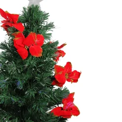 DAK 3 And 3.5 Feet Tall>3' Pre-Lit Medium Fiber Optic Red Poinsettias Artificial Christmas Tree - Multicolor Lights