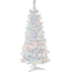 National Tree Company White Trees>4' Pre-Lit Medium Iridescent White Tinsel Artificial Christmas Tree, Clear Lights
