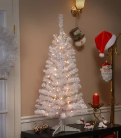 National Tree Company White Trees>4' Pre-Lit Medium Iridescent White Tinsel Artificial Christmas Tree, Clear Lights