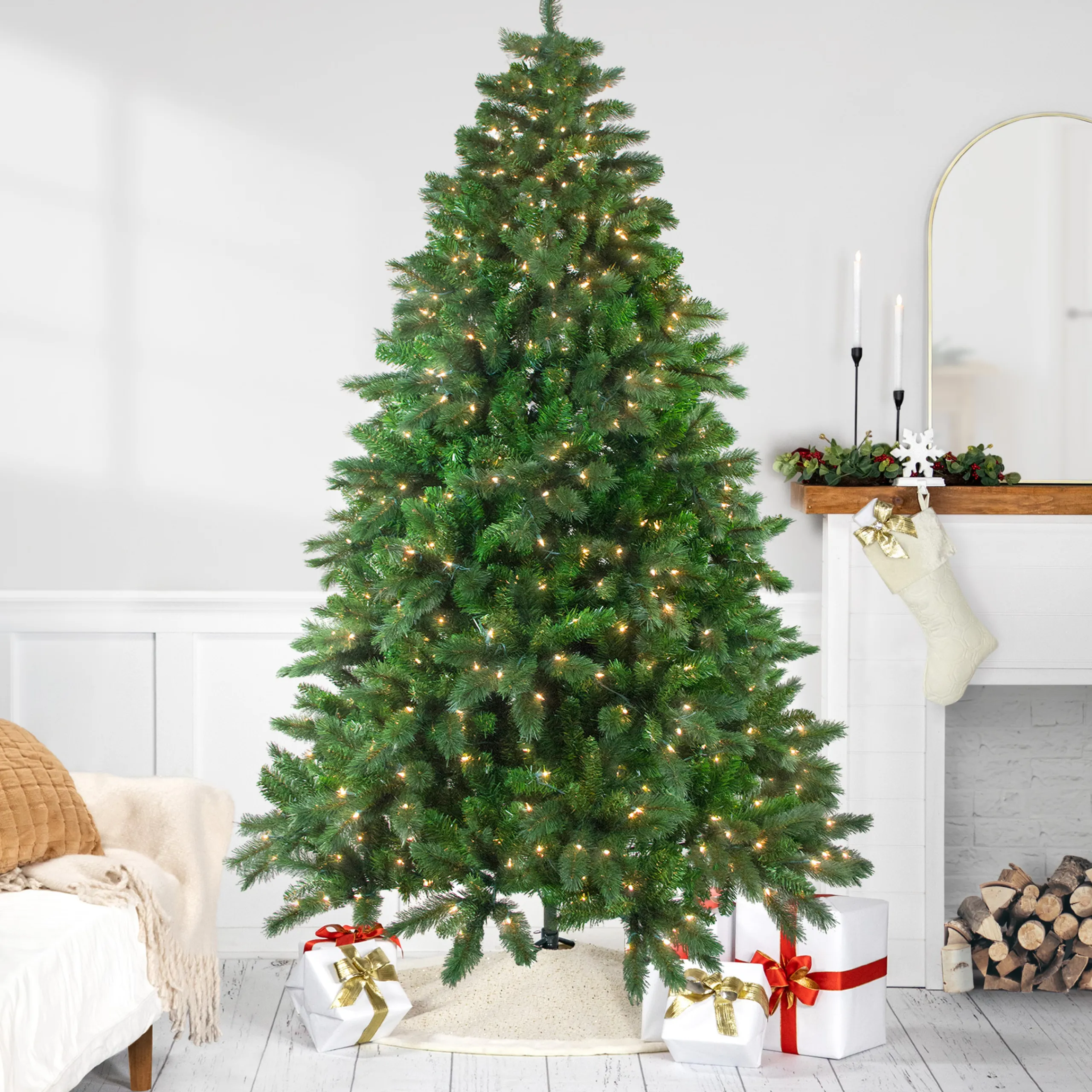 Northlight 7 And 7.5 Feet Tall>7.5' Pre-Lit Medium Mixed Scotch Pine Artificial Christmas Tree - Clear Lights