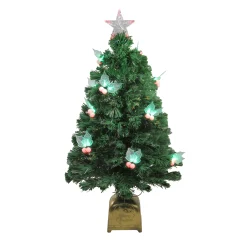 Northlight Fiber Optic Trees>3' Pre-Lit Medium Profile Holly Berries Artificial Christmas Tree - Multi-Color Led Lights