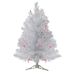Northlight 2.5 Feet Tall And Smaller>2' Pre-Lit Medium White Iridescent Pine Artificial Christmas Tree - Multicolor Lights