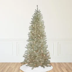 Northlight 9 And 9.5 Feet Tall>9' Pre-Lit Metallic Platinum Artificial Tinsel Christmas Tree - Clear Lights
