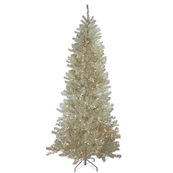 Northlight 9 And 9.5 Feet Tall>9' Pre-Lit Metallic Platinum Artificial Tinsel Christmas Tree - Clear Lights